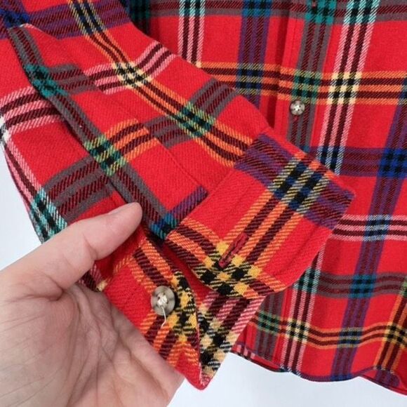 Pendleton Men Lobo Plaid Pure Wool LS Button Down Shirt Red Black Medium Hunting - Picture 7 of 7